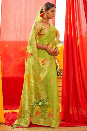 Lawn Green Organza Saree