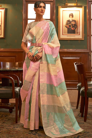 Leaf Green Multicolour Organza Saree