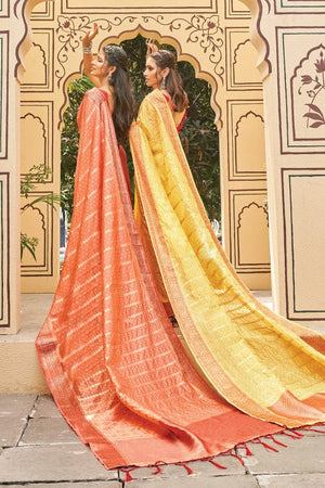 yellow organza saree