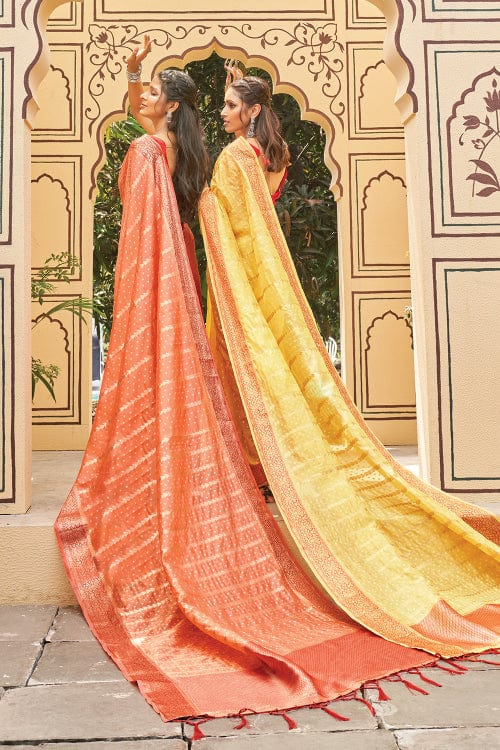 yellow organza saree