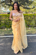 yellow organza saree