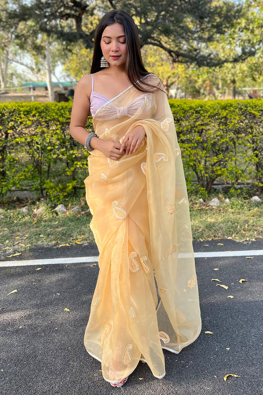 yellow organza saree