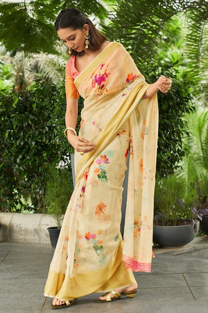 Light Yellow Organza Saree