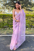 purple organza saree