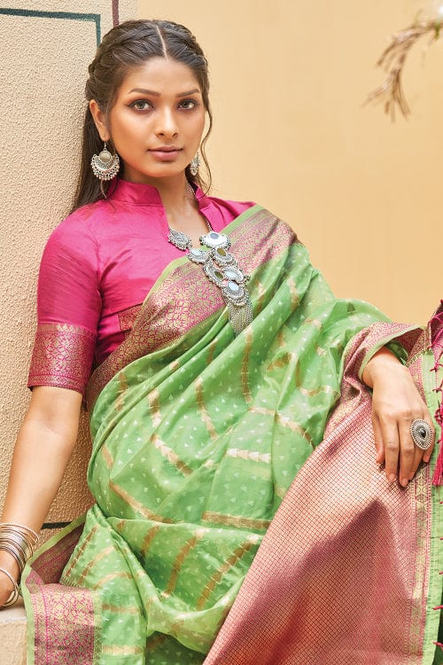 green organza saree