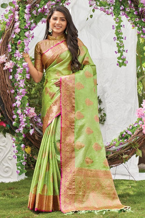 Lime Green Organza Saree