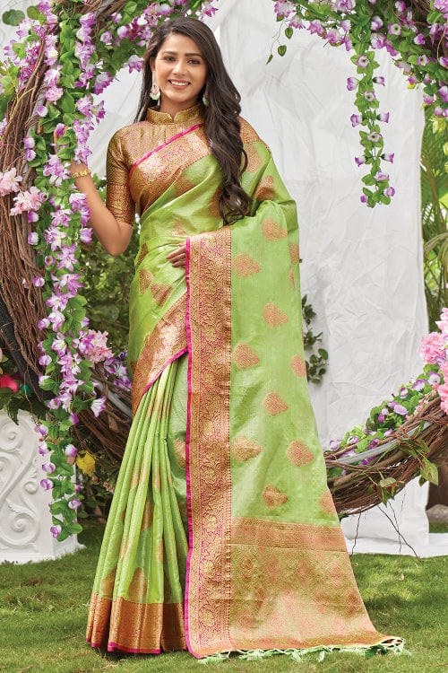 green organza saree