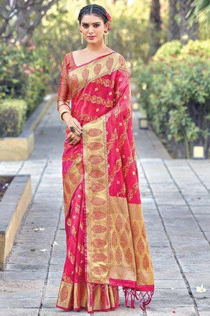 Magenta Pink Organza Saree