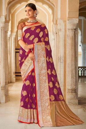 Magenta Purple Organza Saree