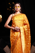 yellow organza saree