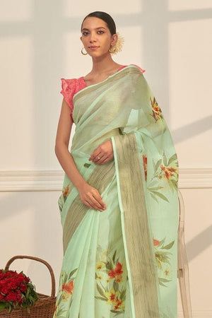 Mint Green Organza Saree