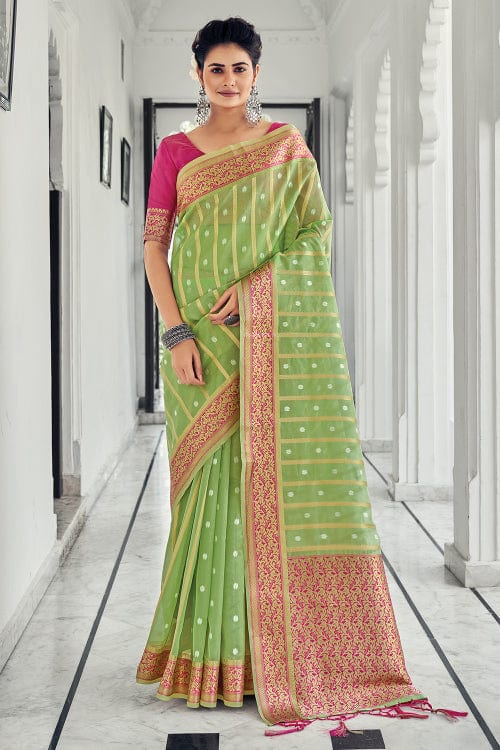 green organza saree