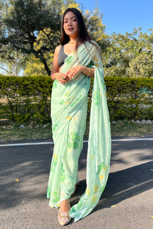 Mint Green Chiffon Saree