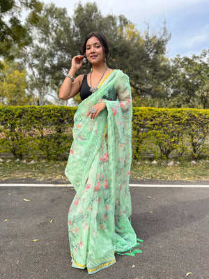 green organza saree