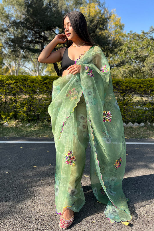 green organza saree
