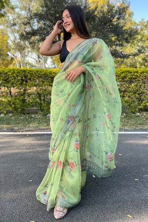 green organza saree