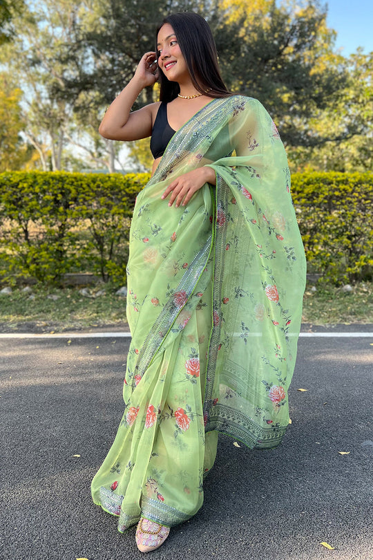 green organza saree