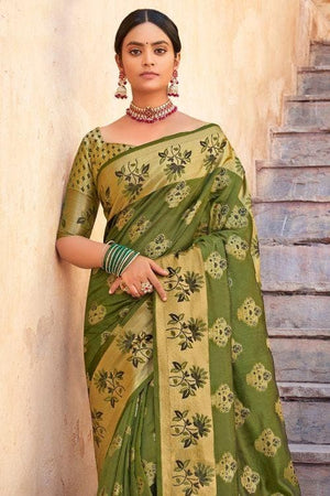 Moss Green Organza Saree