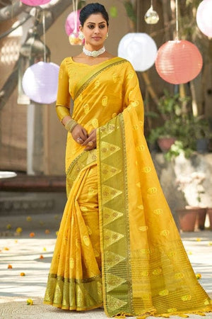 Mustard Yellow Organza Saree