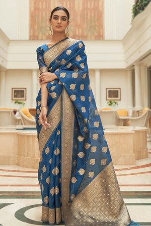 Navy Blue Organza Saree
