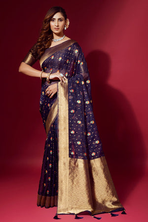 Navy Blue Organza Saree