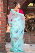 Organza Saree Ocean Blue Organza Saree saree online