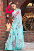 Organza Saree Ocean Blue Organza Saree saree online
