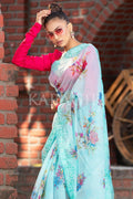 Organza Saree Ocean Blue Organza Saree saree online
