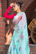 Organza Saree Ocean Blue Organza Saree saree online