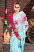 Organza Saree Ocean Blue Organza Saree saree online