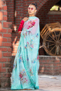 Organza Saree Ocean Blue Organza Saree saree online