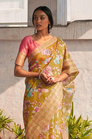 Olive Green Organza Saree
