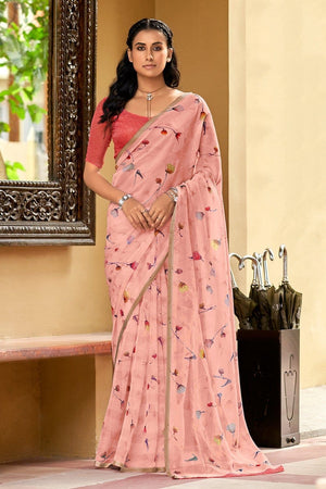 Pastel Pink Organza Saree