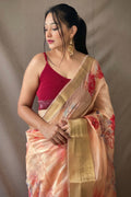 peach organza saree