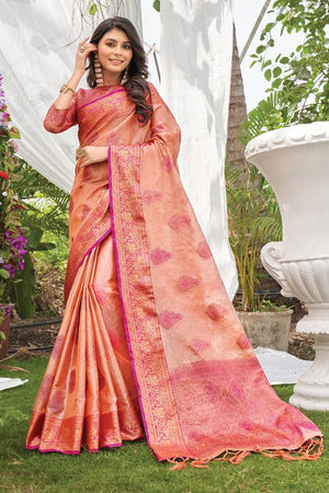 peach organza saree
