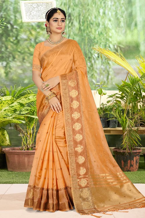 peach organza saree