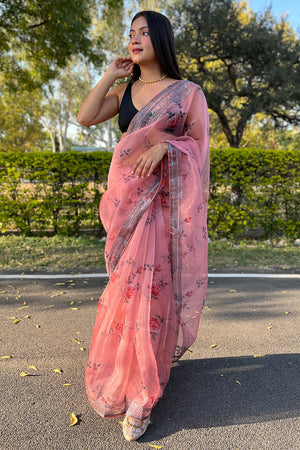 peach organza saree