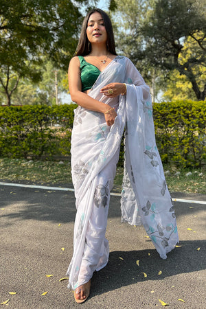 Pearl River Grey Chiffon Saree