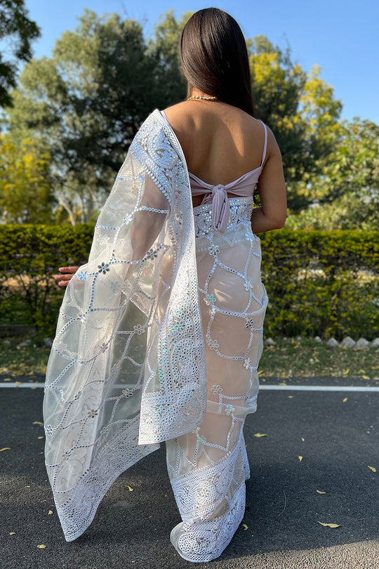 Pearl White Organza Saree