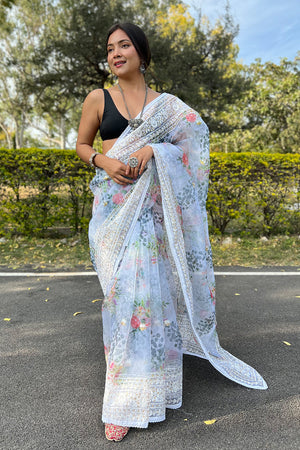 Pearl White Organza Saree