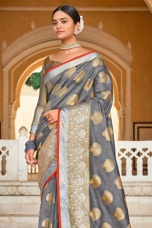 Pewter Grey Organza Saree