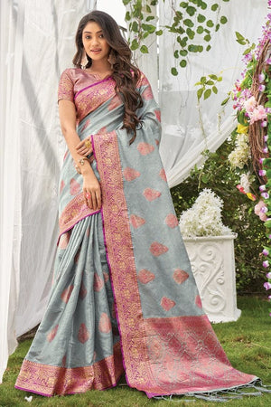 grey organza saree