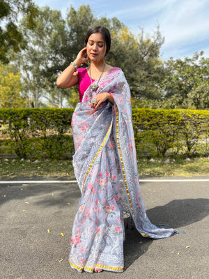 grey organza saree