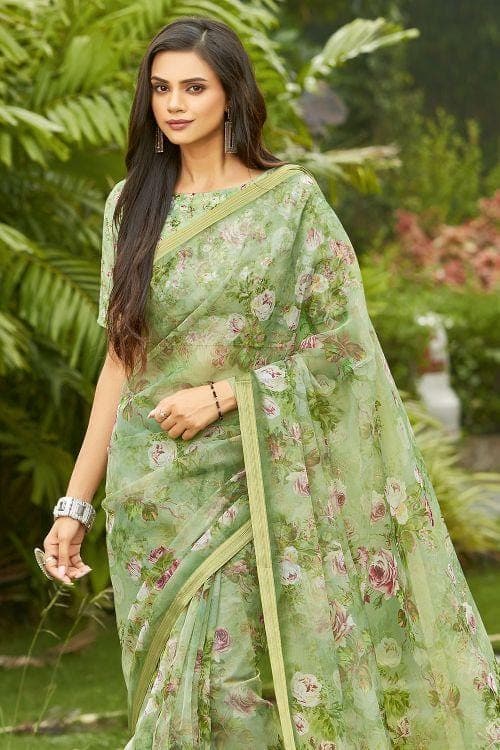 green organza saree