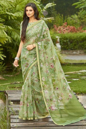 Pickle Green Organza Saree
