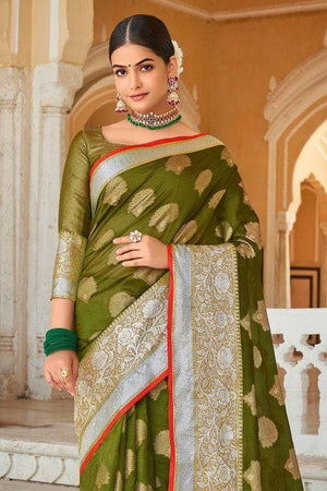 Pickle Green Organza Saree