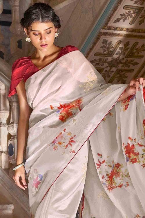 Pigeon Grey Organza Saree