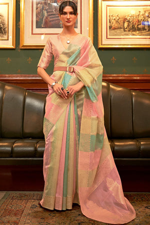 Pink Multicolour Organza Saree