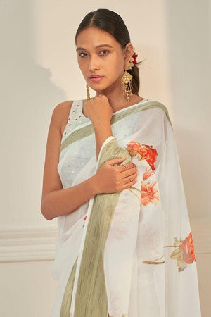 Power White Organza Saree