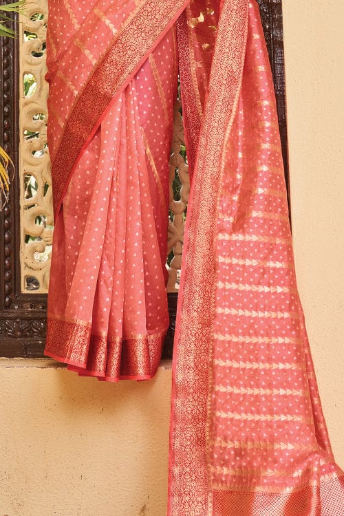 pink organza saree